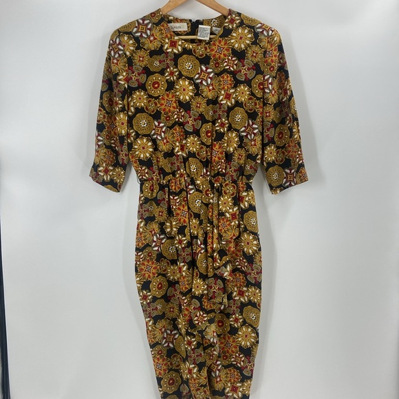 Ms Chaus Vintage statement print midi dress career faux wrap asymmetrical - Picture 5 of 16